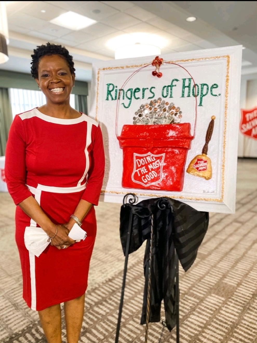 This 3D sculpted
piece titled, “Ringers of Hope,” was donated by Dr. Brenda Caldwell to honor the work
of the Salvation Army Purdue Center of Hope.