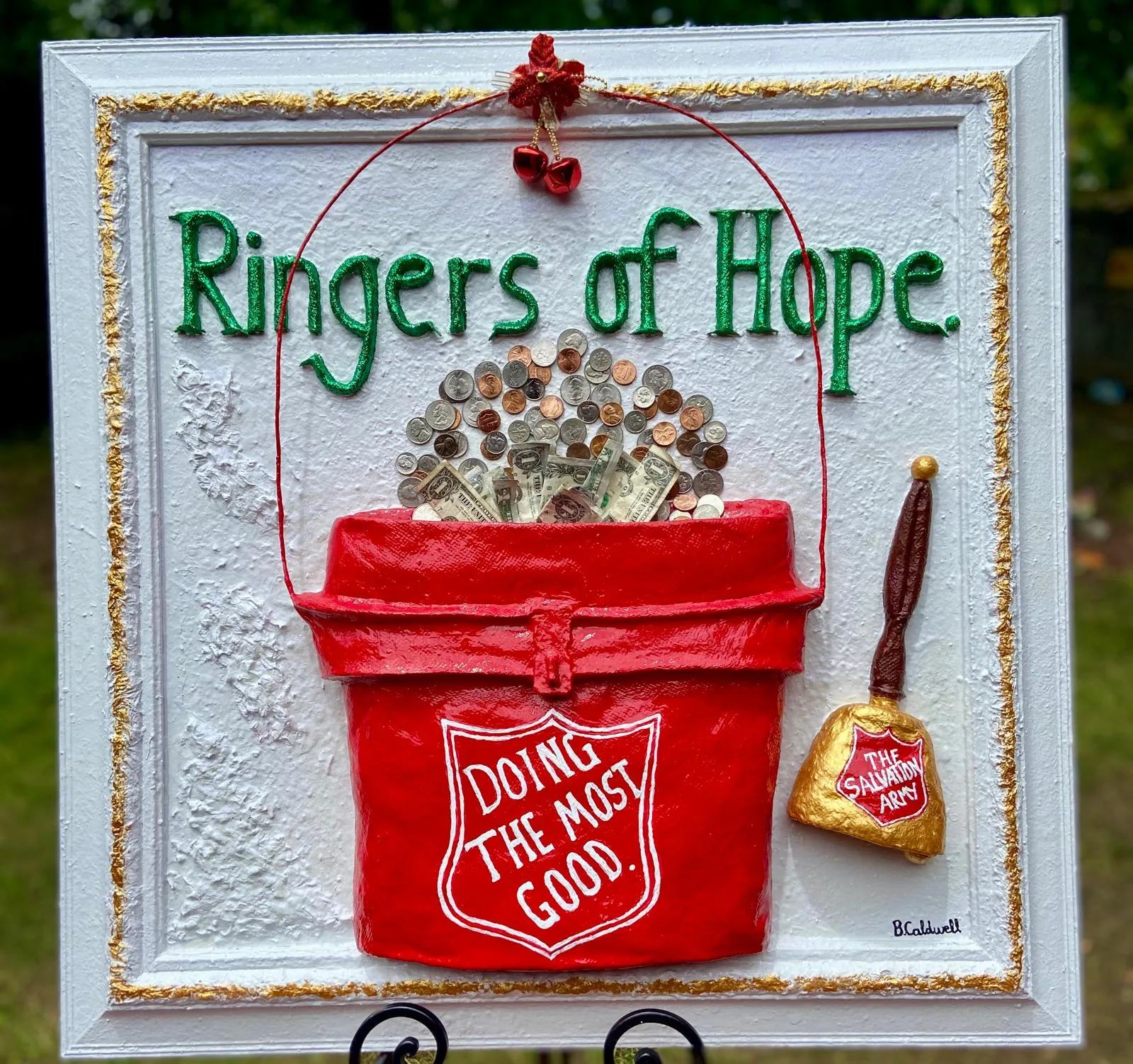 This 3D sculpted piece titled, “Ringers of Hope,” was donated by Dr. Brenda Caldwell to honor the work of the Salvation Army Purdue Center of Hope.